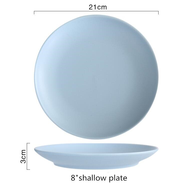 nordisch einfache matt blau weiß keramik geschirr einstellen Speisen Reis Salat Nudeln Schüssel Suppe Küche Kochen Werkzeug 1 pc: Blau8 seicht Platte