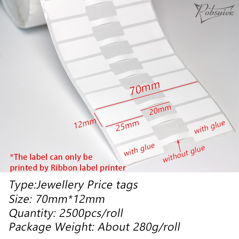 2500 Stück/Rolle selbstklebende Papieraufkleber, Schmuck-Preis-Hängeetiketten für sterben Identifizierung von Schmuckreparaturen, 70 x 12 mm