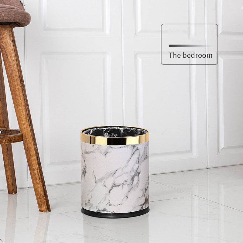 Marble Pattern Trash Can 10L Trash Can Bin Buckets Diameter Waste Bins Living Room Bathroom Kitchen Dustbin Trash Bin