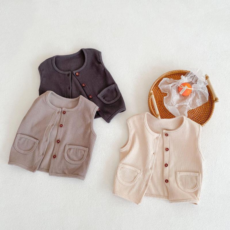 2022 Lente Herfst Baby Leuke Effen Kleur Katoenen Vest Baby Meisjes Jongens Casual Geribbelde Katoenen Kleding Pasgeboren Mode Jas