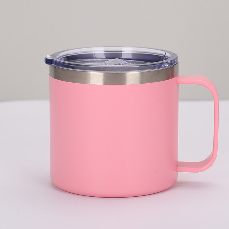 Vaso de Leche de acero inoxidable de 14oz, tazas de doble pared con aislamiento al vacío, vaso de vino de Metal con asas y tapas, taza de café deportiva: X2