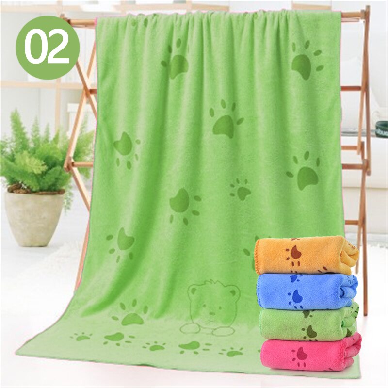 Soft Cartoon Pet Dog Cat Superfine Fiber Bath Towel Fast Dry Puppy Absorbent Hair Washcloth Super Large Supplies Multi-function: green paw / 50 100cm