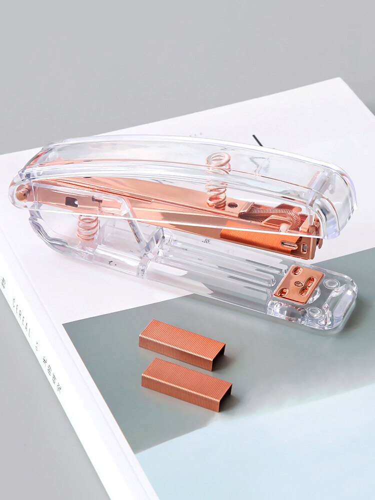 Metal Acrylic Rose Gold Stapler Transparent School Paper Staplers Use 24/6 26/6 Staples Office Binding Stationery