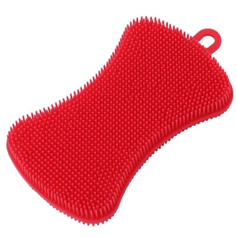 Accesorios de cocina cepillo para lavar los platos, Bol, olla, limpiador de esponjas de cocina, cepillos de limpieza, herramienta, estropajos: Rojo