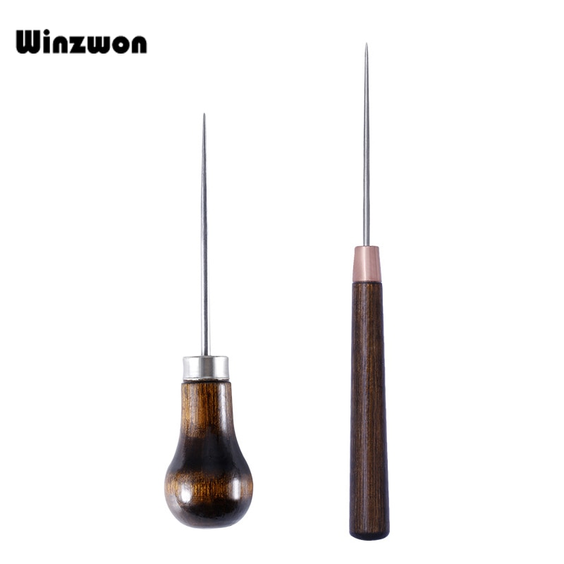 2Pcs Gourd Shape Awl Tailors Awl Wooden Handle Scratch Awl For DIY Handmade Shoes Canvas Leather Hole Punch Awl Maker Tool