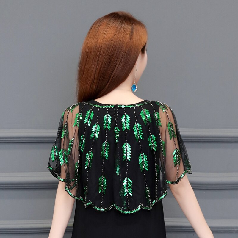 Vintage sequin sommer håndlavet hæklet blonder mesh skuldertræk bolero broderi cardigan feminino kort kappe overdimensionerede toppe kvinder kappe