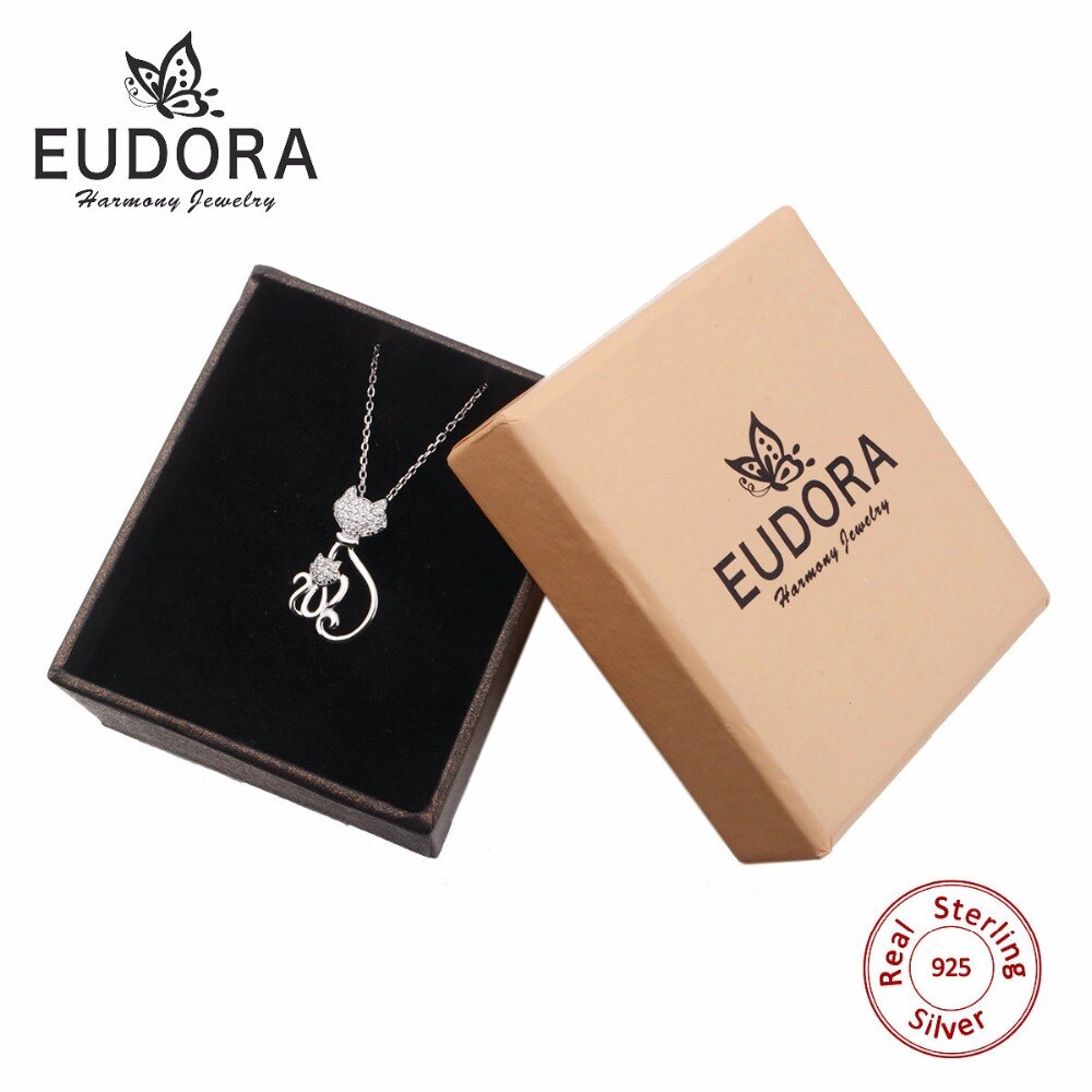 Eudora Genuine 925 Sterling Silver Necklaces Cats Pendants&Necklaces Sterling Silver 925 Kitty Necklace Jewelry Colar de