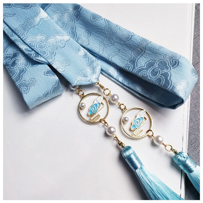 Quasten Haar Band Alte Stil Bandeau Himmel Blau Günstigen Wolken aufbringen Haar Band Hanfu Zubehör: Ursprünglich Titel