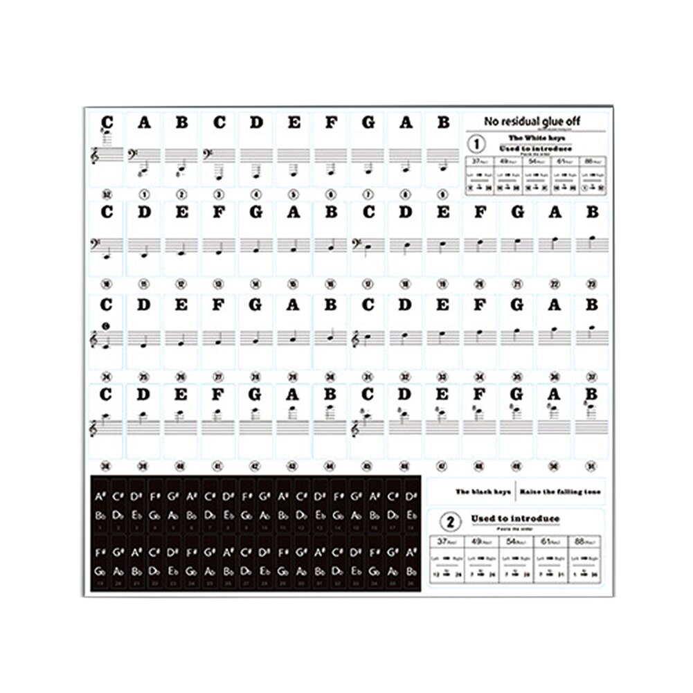 Transparent PVC Piano Keyboard Note Stickers for 37/49/54/61/88 Keys Electronic Keyboard Piano Stave Note Sticker for White Key: Default Title