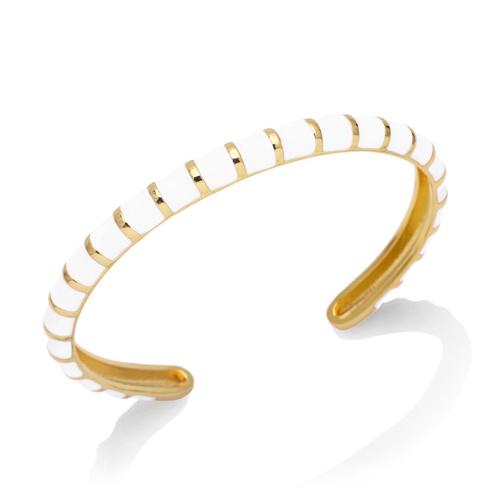 Y2K Mode Streep Emaille Manchet Armbanden Koperen Armband Armband 2022 Sieraden Voor Vrouwen Meisje Beach Party: White