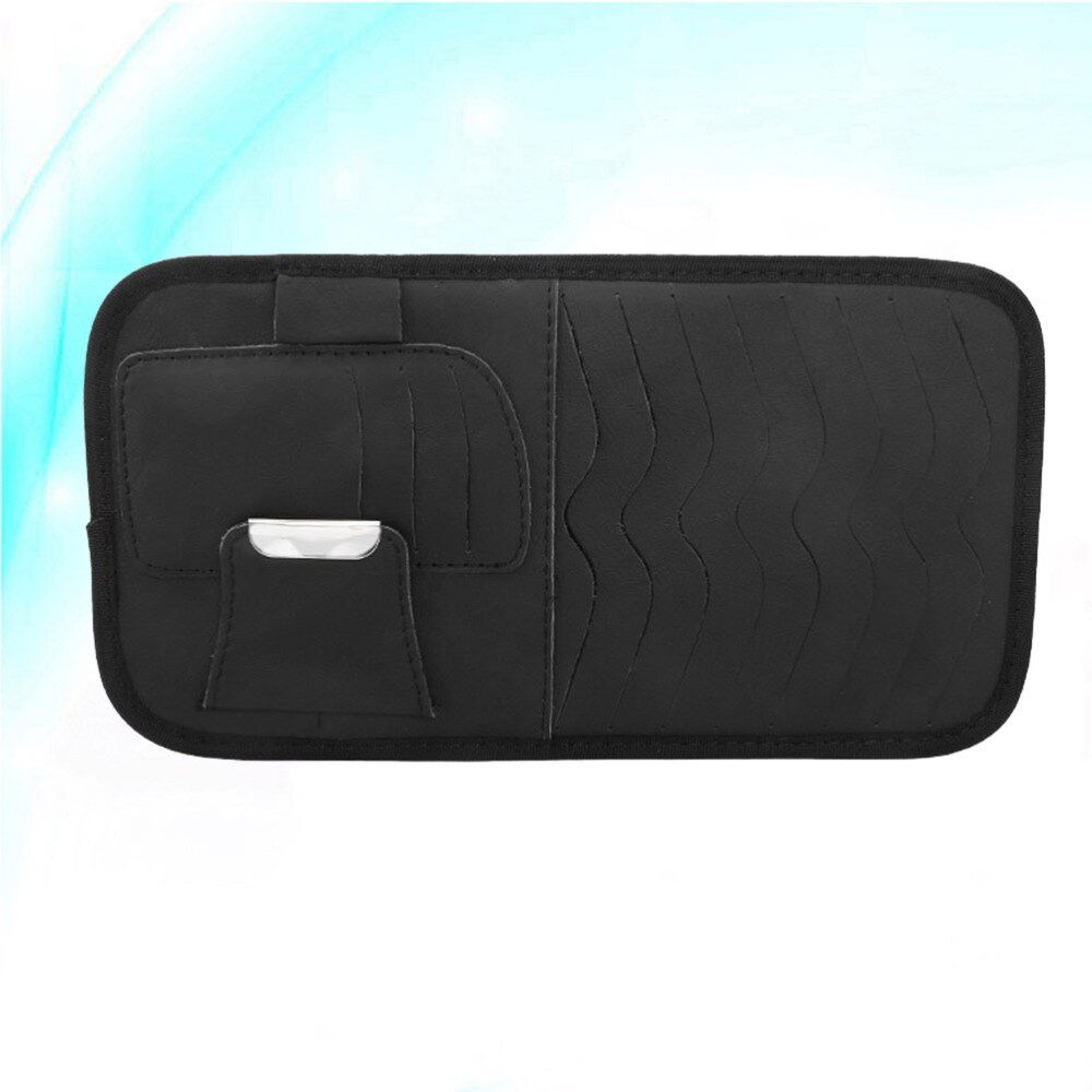 hifrom Auto-zonneklep, organizer, auto-cd-hoes, houder, zonnebrilhouder, PU- leer, tas met ritssluiting, auto-interieuraccessoires, opbergtas voor mobiele telefoons, bankkaarten, zwart