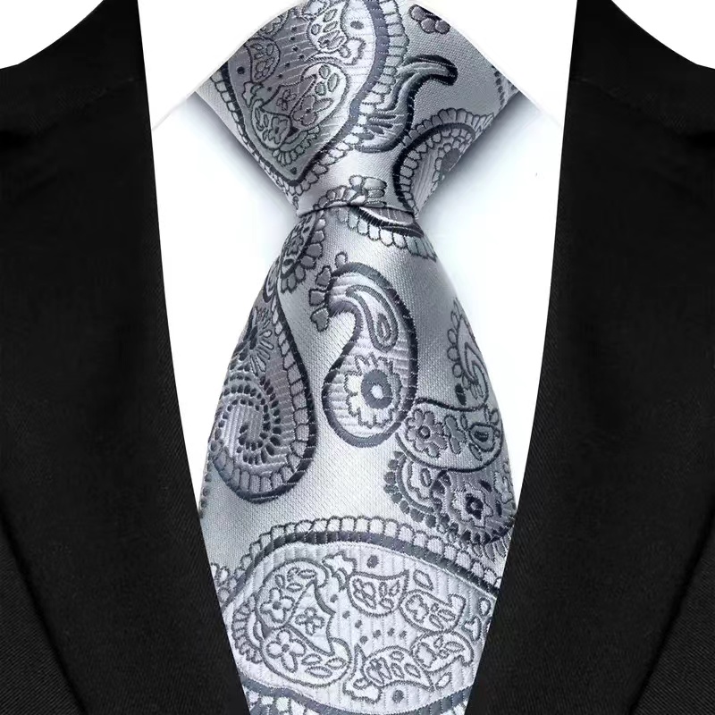 Corbata de lujo de 8CM para hombre, corbata lisa de rayas de puntos de Color gris plateado para novio, corbata tejida de Jacquard para de boda de negocios
