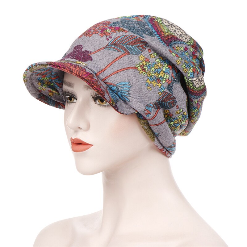 Wide Brim Sun Hat Cotton Hat Hijab Turban Head Wrap Hair Loss Chemo Cap Headscarf Wraps Cover Visor Cap For Women: gray
