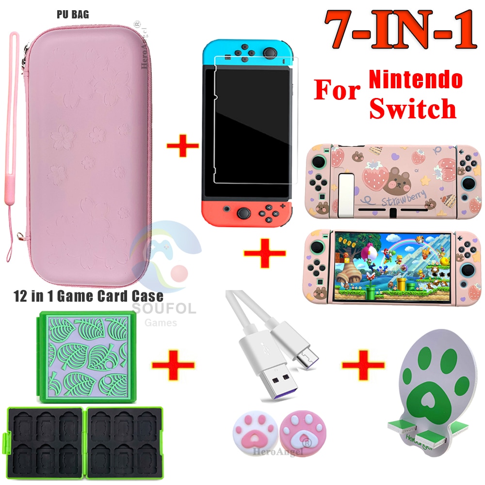 7 IN 1 Sakura custodia IN PU rosa per Nintendo Switch / Lite custodia da viaggio custodia IN pelle per Nintendo Switch accessori protettivi