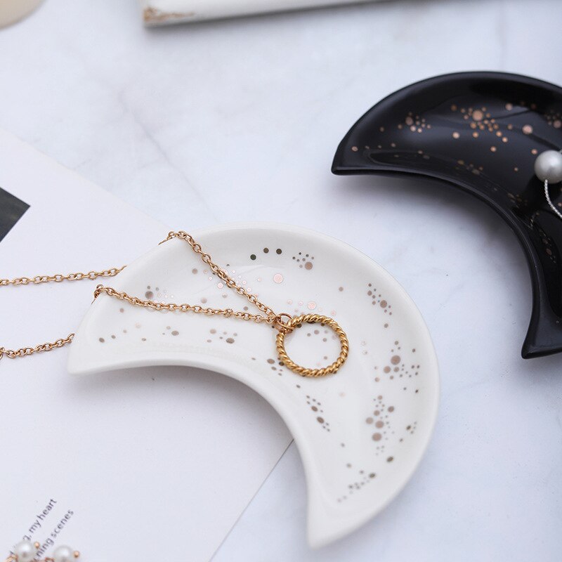 Ceramic Moon Shape Small Jewelry Dish Earrings Necklace Ring Storage Plates Fruit Dessert Display Bowl Decoration Tray