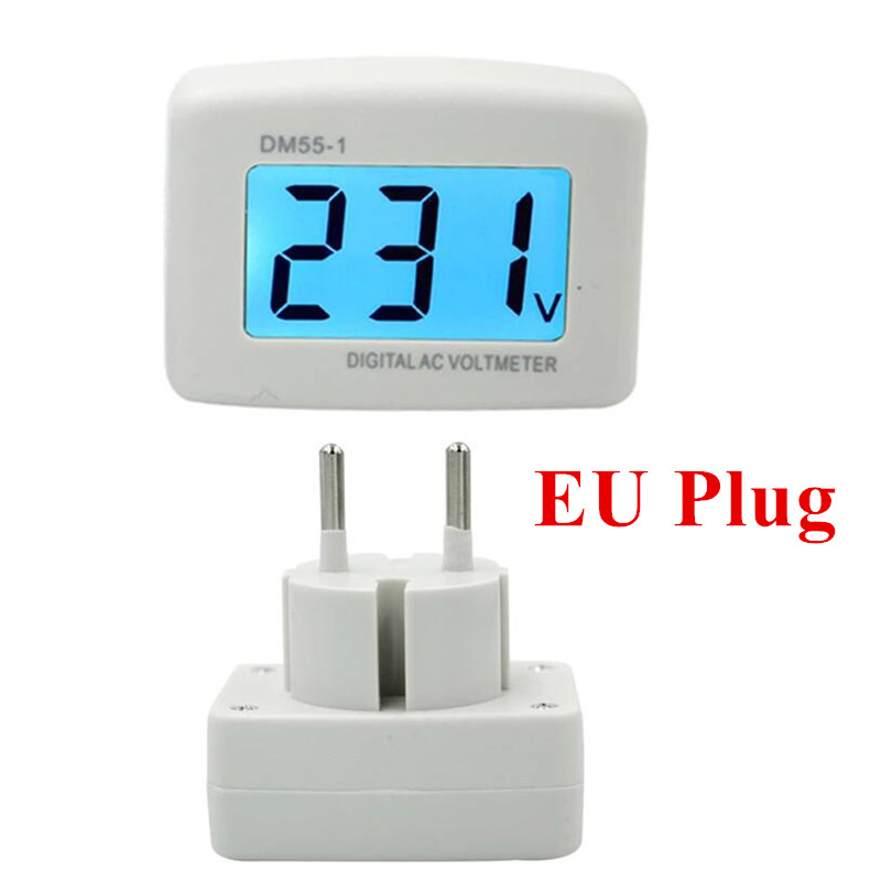 DM55-1 Digital AC Voltmeter AC 80-300V LCD Volt Meter Socket Voltage Tester Meter Header 110V 220V EU&amp;US Plug Wall Flat 40% Off: EU
