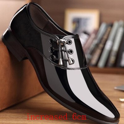 Classic 6cm Men High Heel Shoes Formal Mens Party Loafers Brown Patent Leather Dress Shoes Men Oxfords Mens Pointy Shoes: black / 8.5
