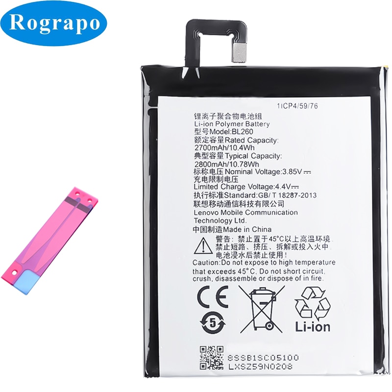 full 2800 mah  bl260 mobiltelefon erstatning batteri akkumulator til lenovo vibe  s1 lite  s1 la 40 bl-260 bl 260