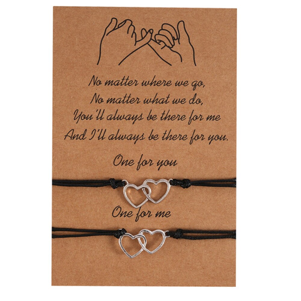 2 Pcs Pinky Promise Bracelets Friendship Couple Distance Matching Bracelet for Best Friend Teen Jewelry: Double Heart