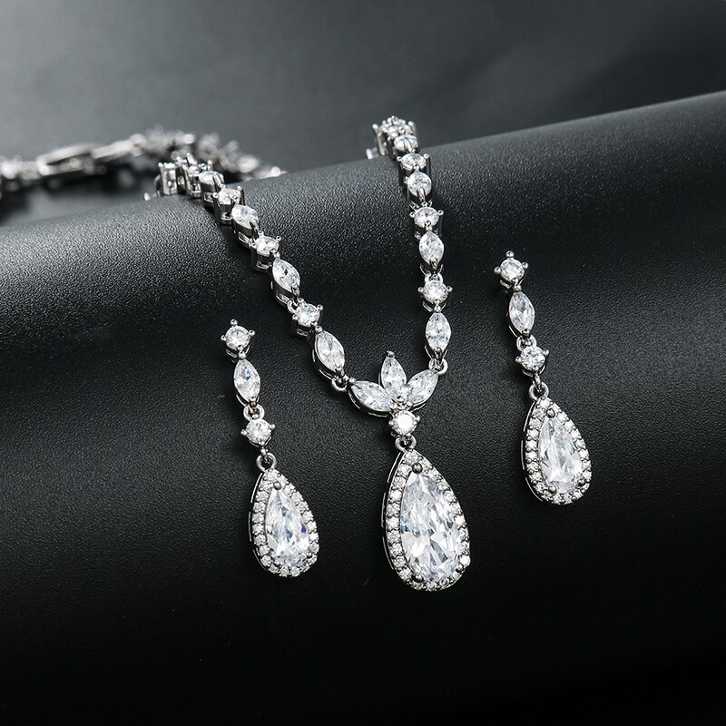 WEIMANJINGDIAN – collier et boucles d&#39;oreilles en cristal de zircone cubique, ensemble de bijoux de pour mariage ou Banquet,