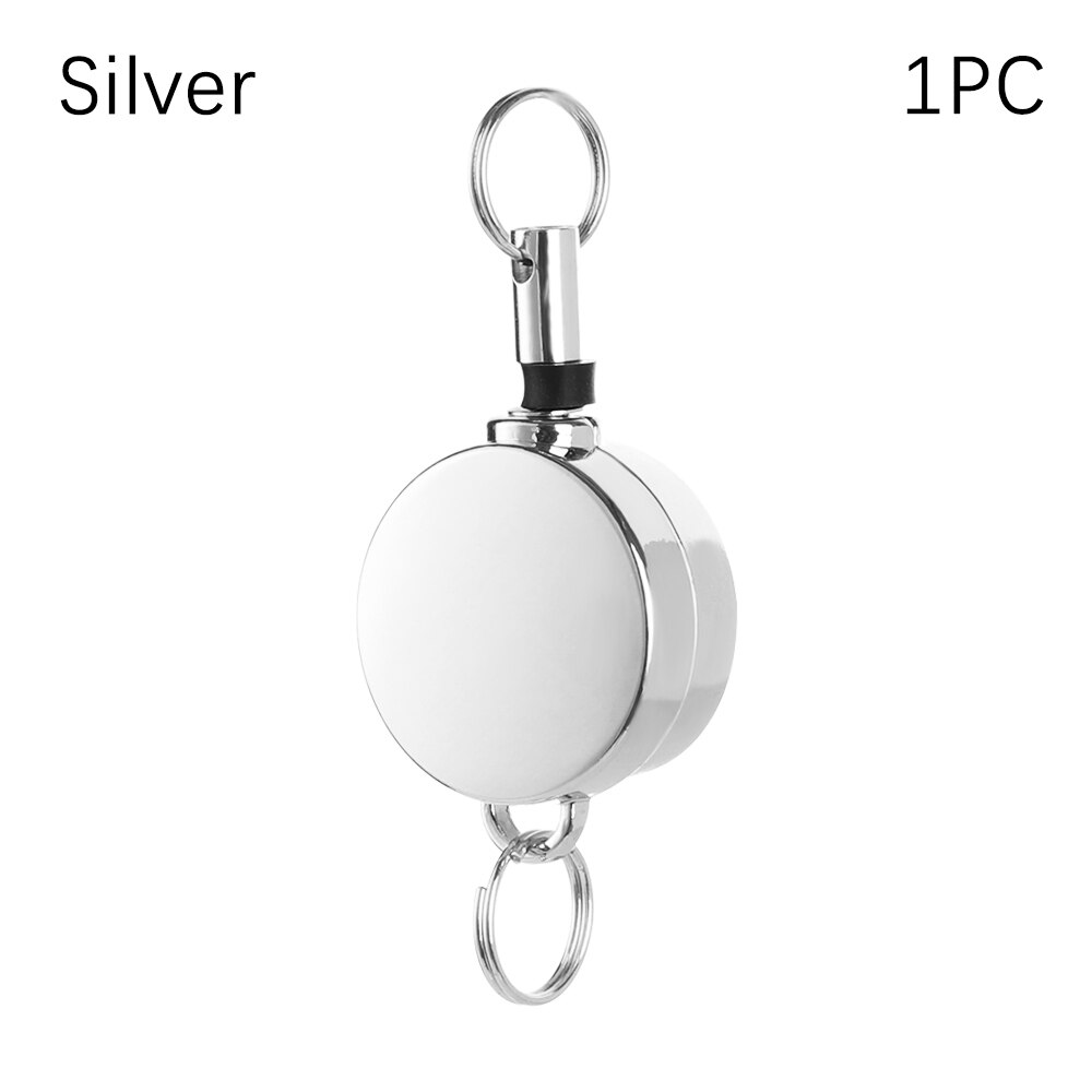 1Pc Retractable Keyring Keychains Stainless Steel Reel Clip Badge Holder ID Card Key Ring Carabine Anti-lost Outdoor Belt Clip: Silver 2