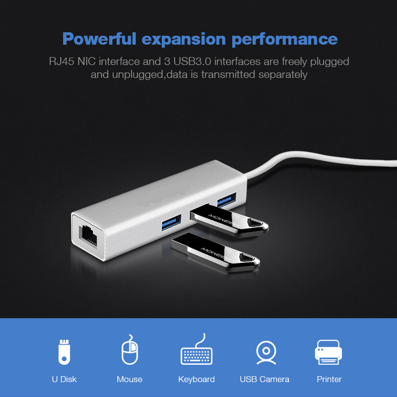 Usb 3.0 Hub Type C Naar Ethernet Netwerk Adapter 1000 Mbps RJ45 Met 3 Usb 3.0 Poorten Usb Splitter Voor macbook Pro