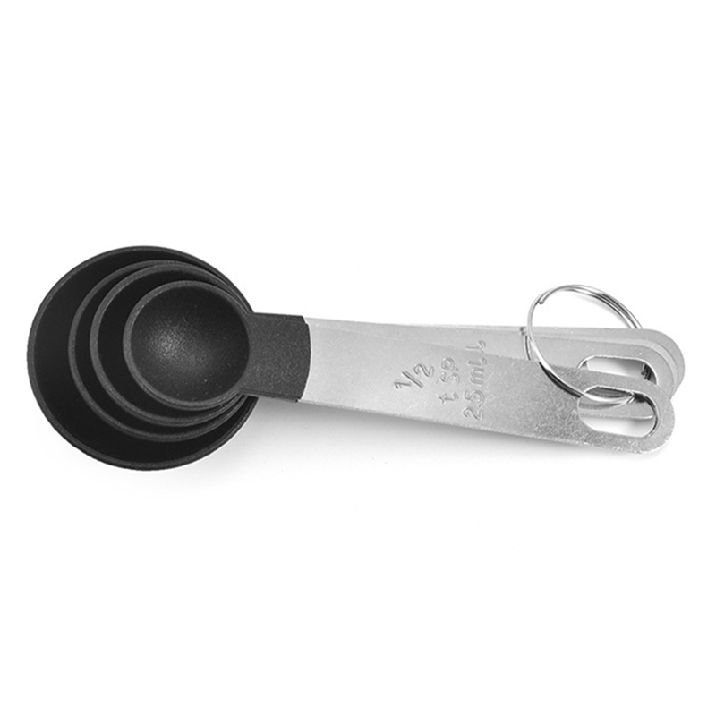 Juego de 4 cucharas y vasos medidores de cocina con mango de acero inoxidable, perfectas para herramientas para hornear fuentes de horno, utensilios de cocina: BK2