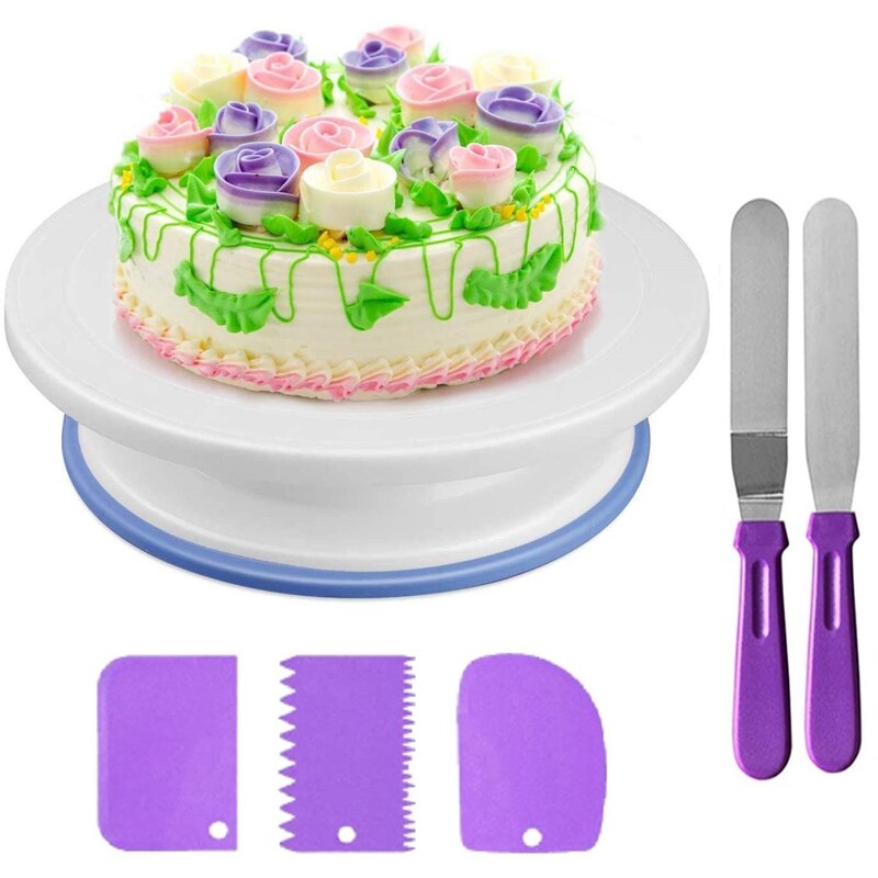Rotating Cake Stand with 2 Icing Spatula,Cake Decorating Tool Supplies with 3 Icing Smoother,Cake Spinner for Decorating: Default Title
