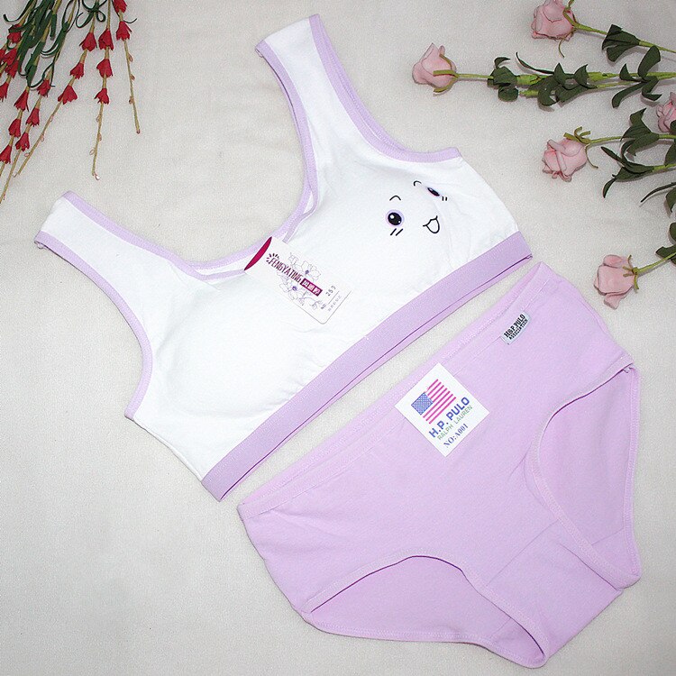 Cute smiling girl underwear set developmental cotton vest-style sports comfortable bra set without steel ring: 6