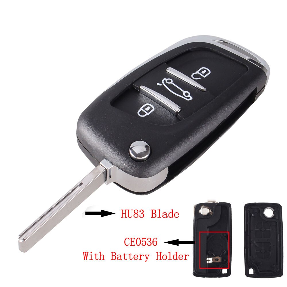 KEYYOU-carcasa de llave de coche remota modificada, carcasa de 2/3 botones para Peugeot 307, 408, 308, 4007, 3008, Citroen C2, C3, C4, C5, C6, Picasso, CE0536: For Citroen / 3 BT HU83 CE0536