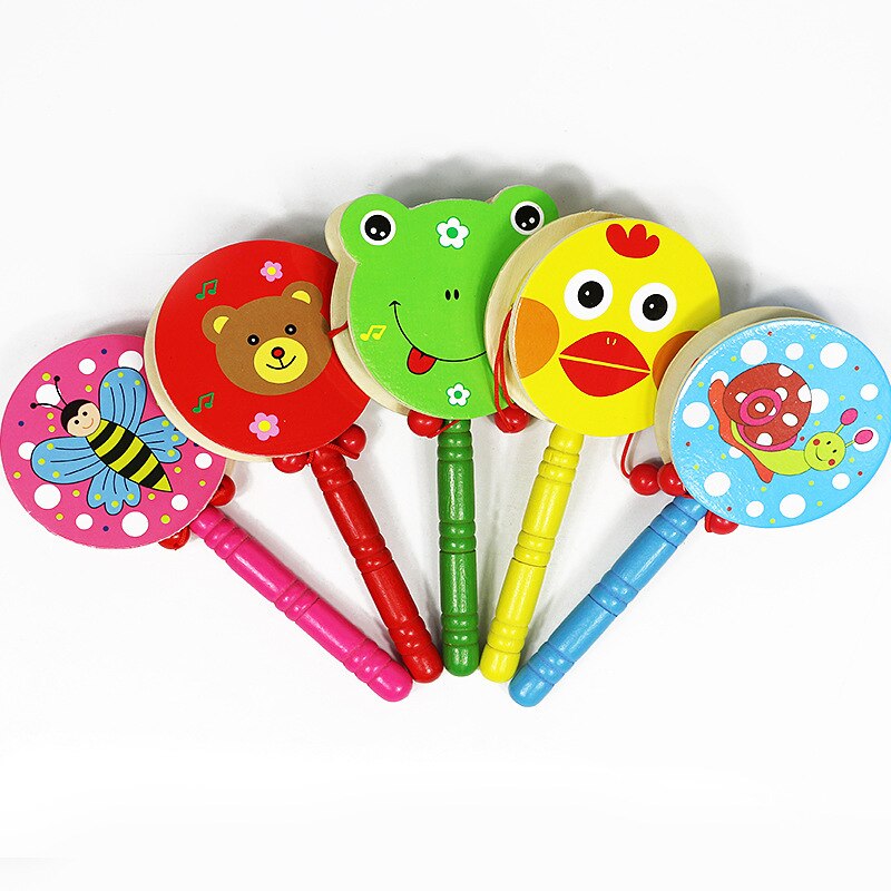 Hochet tambour à granulés en bois pour enfants, jouet, Instrument de musique, dessin animé, , , offre spéciale