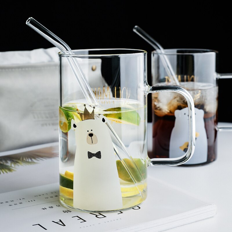 Taza de cristal creativa para el desayuno, taza de café o té con mango transparente, con cubierta, para el hogar y la Oficina