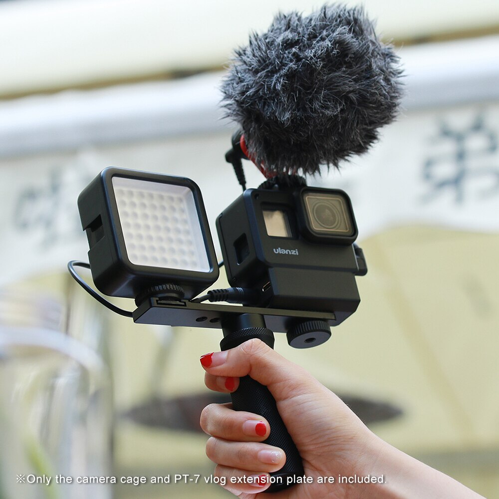 Ulanzi V2 Pro Cámara deportiva Cage Vlog caja de protección con 52mm filtro Mic adaptador para GoPro Hero 7 6 5 negro