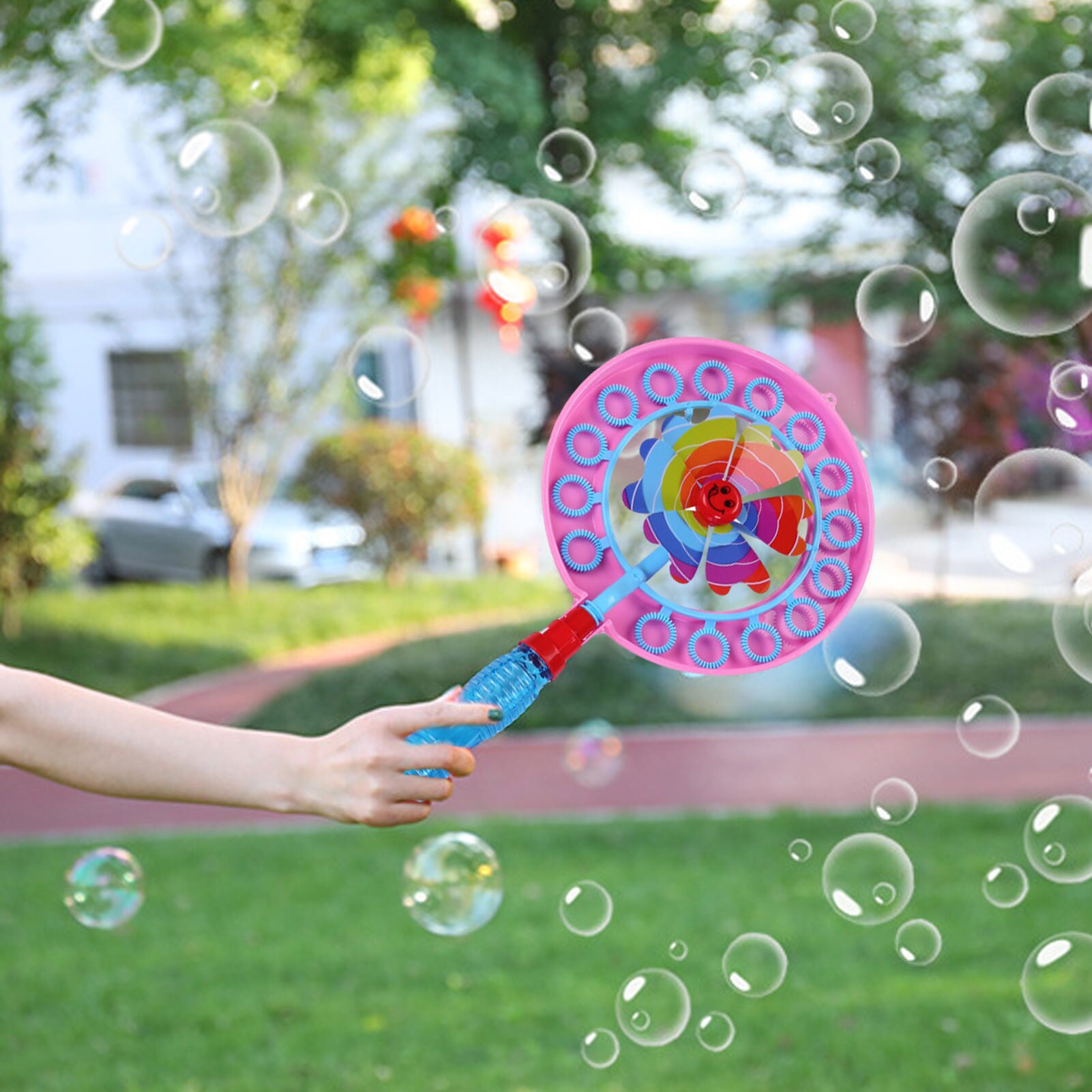 Poreuze Windmolen Bubble Blower Windmolen Bubble Wand Spinner Bubble Machine Zeep Bubble Machine Zomer Outdoor Kinderspeelgoed # W