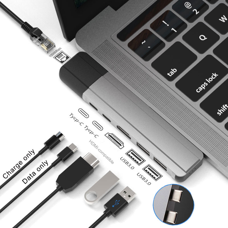 Mosible USB C Hub Thunderbolt 3 Dock with HDMI-compatible Rj45 1000M Adapter TF SD Reader PD 3.0 for MacBook Pro/Air M1 Type-c: Rj45 Gray