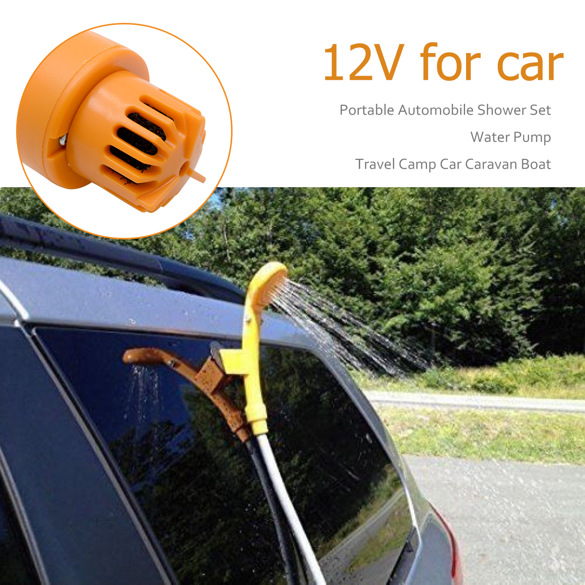 12V Electric Car Plug Outdoor Camper Caravan Van Camping Travel Shower Kit Portable RV Accessories