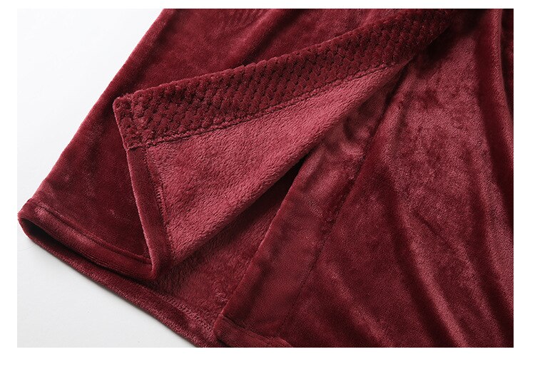 Men's Long Winter Bathrobe Soft Warm Flannel Pure Color Hotel Robe Red Wedding Robes Court Style Pajamas