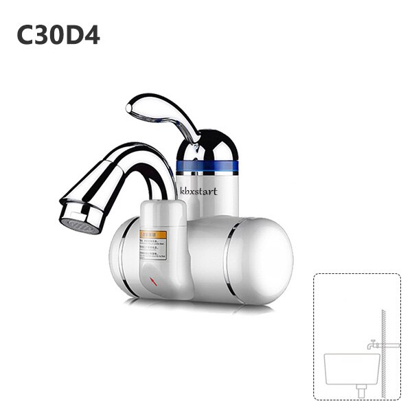 Electric Kitchen Water Heater Tap Instant Water Faucet Tankless Instantaneous Cold Water Heating Heater Under or Side Flow: C30D4 / EU Plug