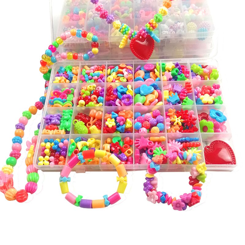 Jouets de perles pour enfants, 24 grilles, puzzle fait à la main, jouets pour filles, Kit Bracelets avec ensemble d&#39;accessoires