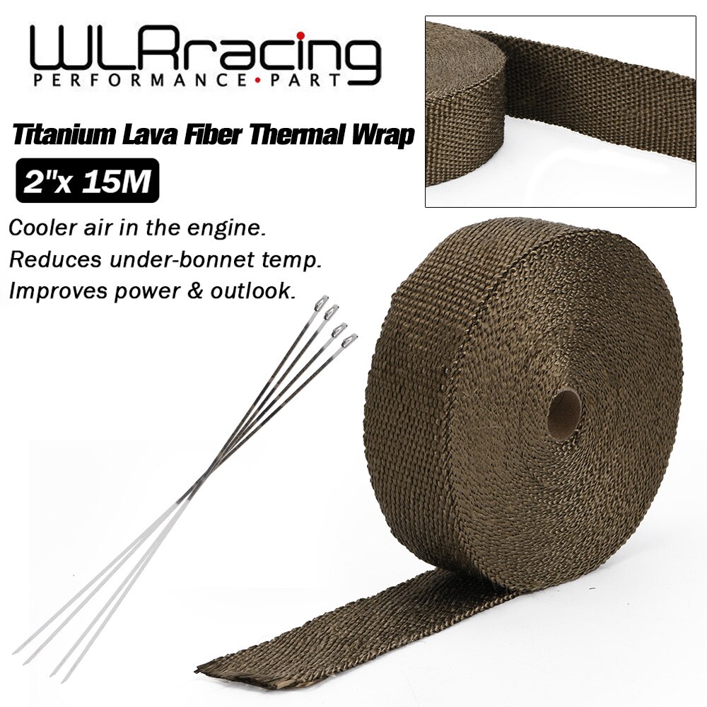 Wlr Racing-15M Premium Exhaust Heat Wrap Manifold Wrap Titanium Lava Fiber Thermische Warmte Wrap + 6 Stuks ties WLR1915T