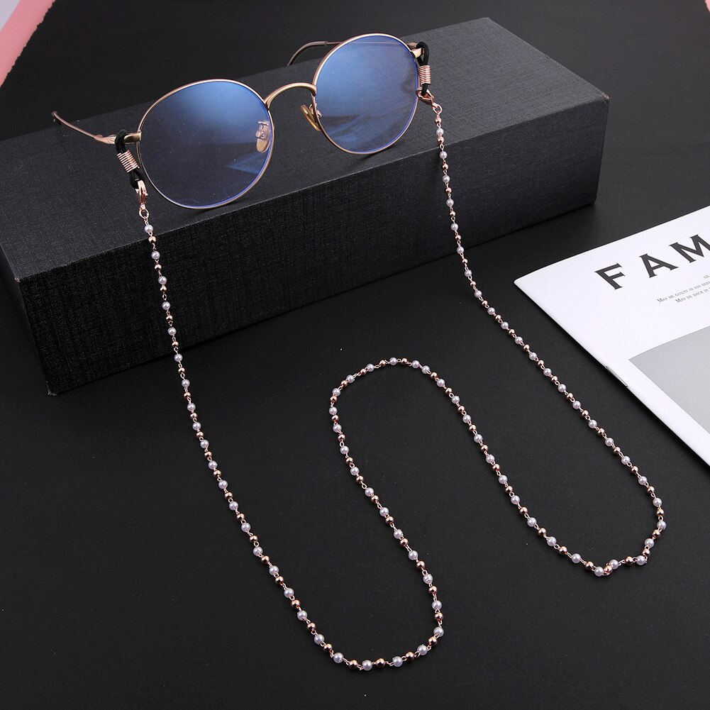 Skyrim Chic Pearl Beaded Glasses Chain Women Sunglasses Chains Lanyards Neck Strap Rope Reading Eyeglasses Cord: E-Rose Gold