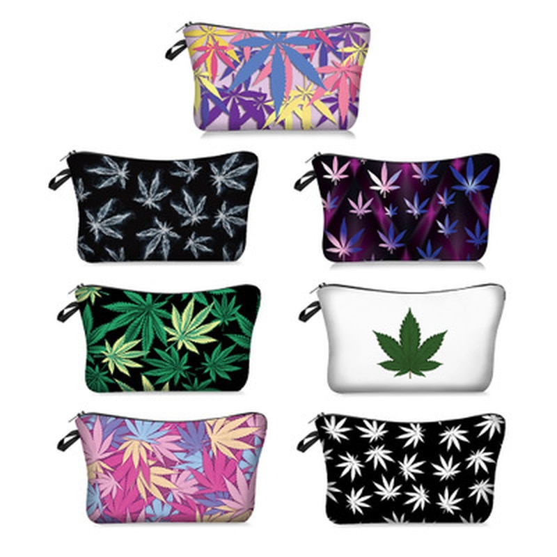 vert impression érable feuilles petit sac de maquillage maquillage cosmétique sacs pour sacs à main noir mignon maquillage sacs pour les femmes