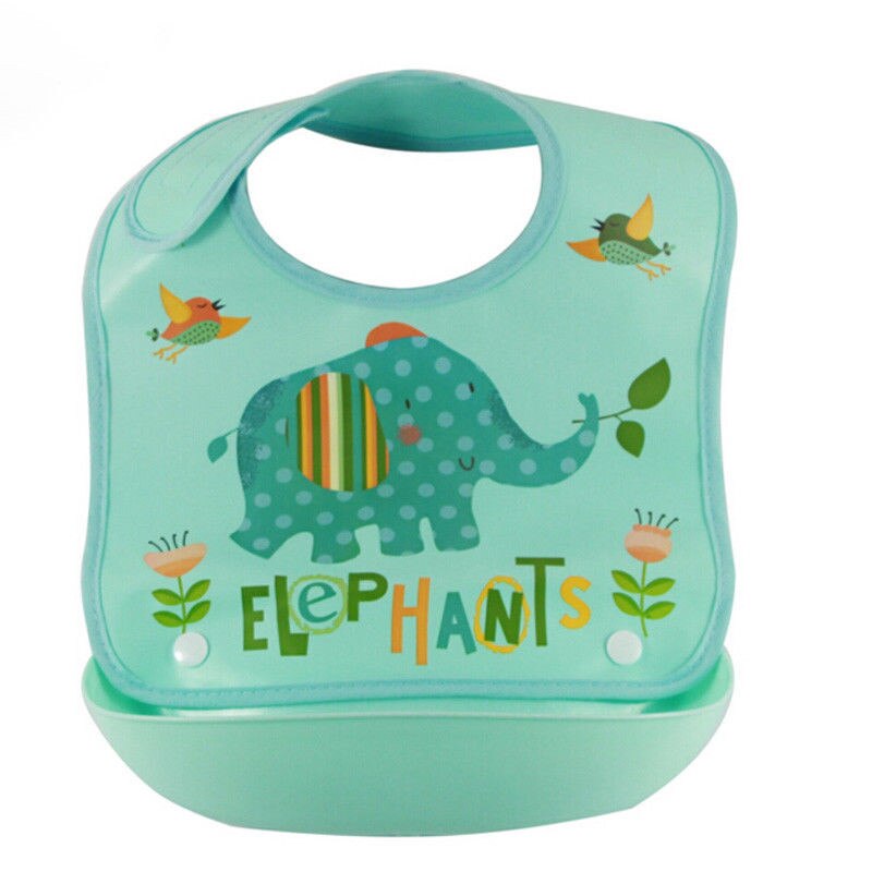 Mode Mooie Waterdichte Babys Slabbetjes Siliconen + Plastic Bib Schort Babyvoeding Voedsel Catcher: Blauw