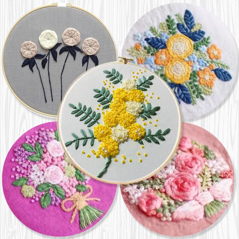 Kit de bordado de estilo europeo para principiantes, Material bordado con patrones de flores, punto de cruz, bricolaje
