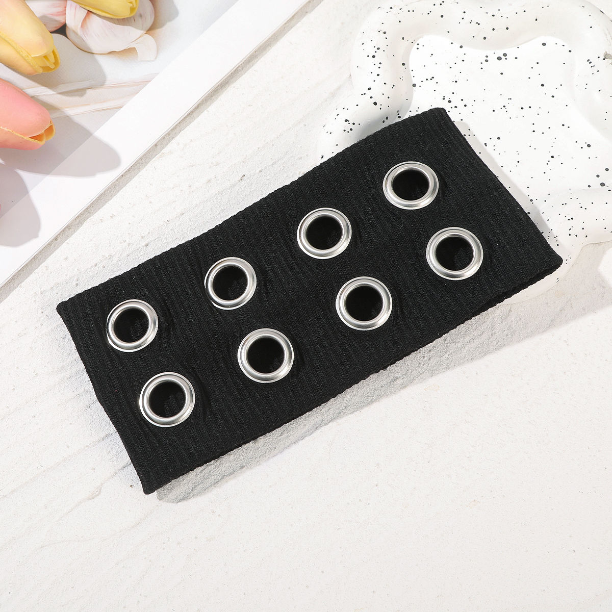 AWAYTR, diademas elásticas huecas de tela Punk para chica, banda para el cabello con ojales huecos personalizados de Metal Rock, diadema deportiva informal con ojales: Lavanda