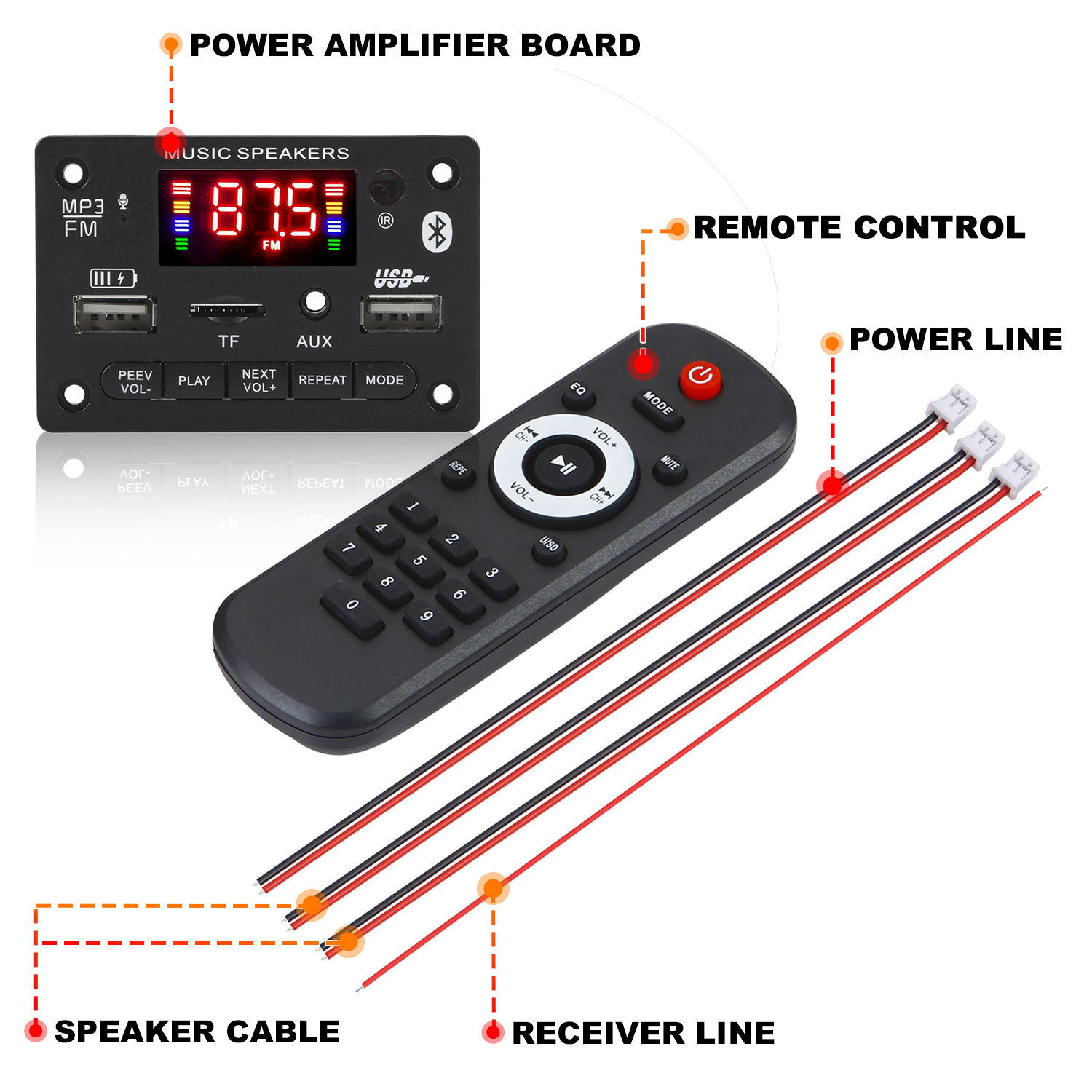 Bluetooth 5,0 MP3 Decoder Board 2*40W 80W Verstärker Audio Player 12V DIY MP3 Player auto FM Radio Modul TF USB Mic Rekord Anruf