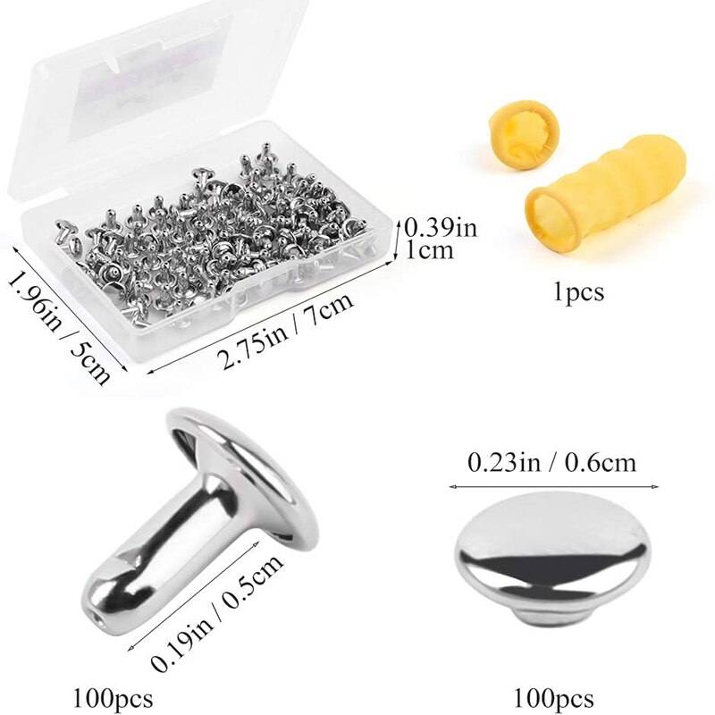 MIUSIE 100 Sets Leather Rivet Tubular Metal Rapid Rivet Studs Double Cap Rivets With Box For DIY And Leather Crafts