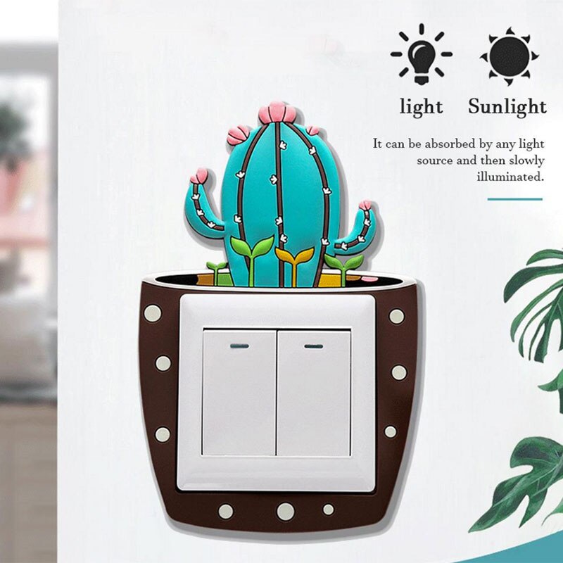 Leuke Cartoon 3D Cactus Fluorescerende Muur Siliconen Aan-uit Schakelaar Stickers Kids Lichtgevende Lichtschakelaar Outlet Home Decorations