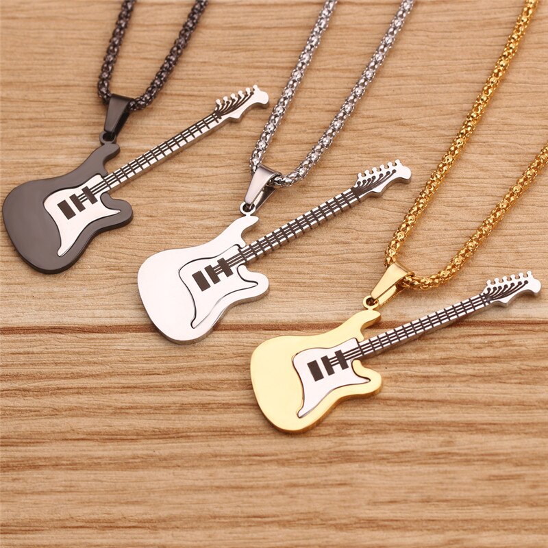 Rock Elektrische Gitaar Hanger Kettingen Rvs Hip Hop Sieraden Accessoire Voor Vrouwen Mannen