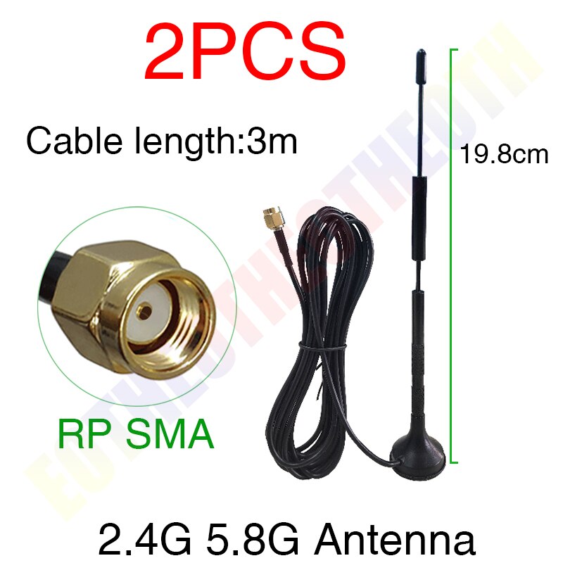 EOTH 1 2pcs 2.4g 5.8g antenna Magnetic base 12dbi sma male Pure copper wlan wifi dual band antene router antena 3m RG174 cable: 2 PCS rp
